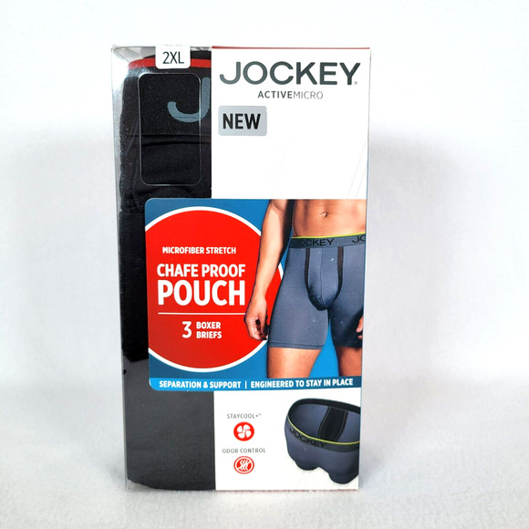 Jockey Mens 3-Boxer Brief Set Size 2XL Black Active Micro Chafe Proof Pouch NEW - Picture 1 of 5
